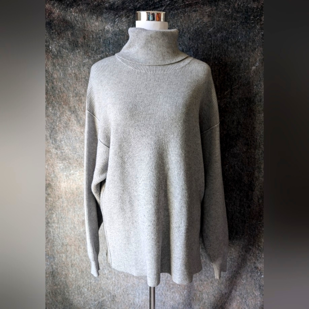 Free People Oversized Grey Neutral Turtleneck Sweater